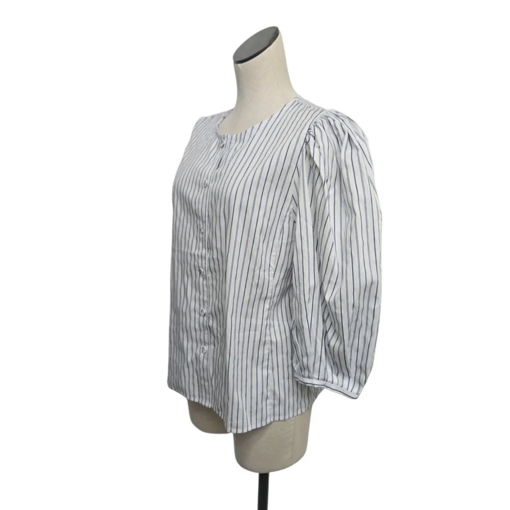 NWT Madewell Puff-Sleeve Button Up Stripe Size 12 NT779 Preppy Office‎ Coastal